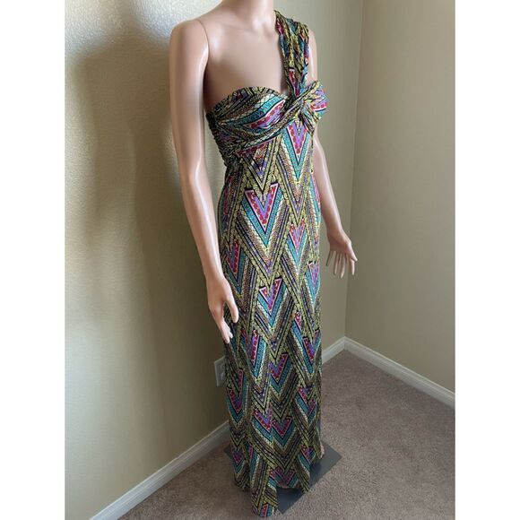 Mara Hoffman Sweetheart Neckline One Shoulder Gown Geometric Color Block Size XS - Picture 3 of 11